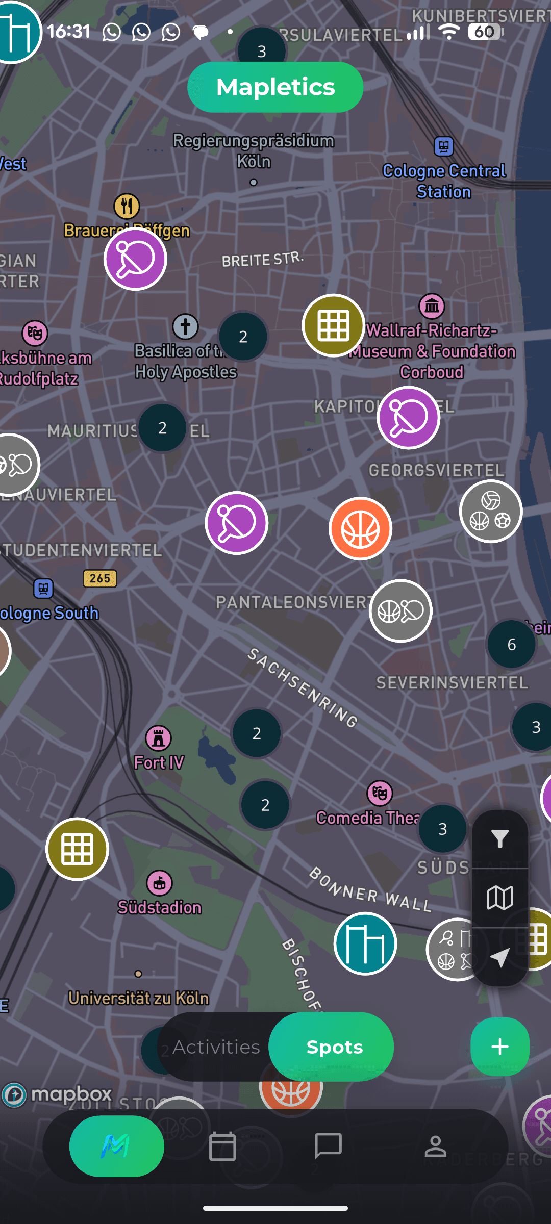 Mapletics Map — Discover sports spots in Cologne